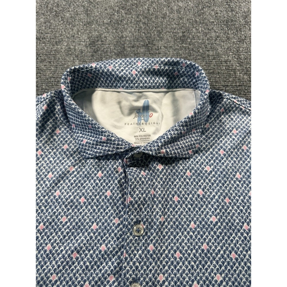 Johnnie O Mens XL Featherweight Polo Shirt Blue Floral Geometric UPF 50